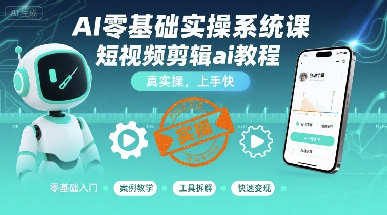 AI零基础实操系统课，短视频剪辑ai教程，真实操，上手快凯哥轻创网-轻创网-创业网-网创项目资源站-副业项目-创业项目-搞钱项目凯哥轻创网