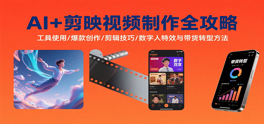 AI+剪映视频制作全攻略：工具使用/爆款创作/剪辑技巧/数字人特效与带货转型方法凯哥轻创网-轻创网-创业网-网创项目资源站-副业项目-创业项目-搞钱项目凯哥轻创网