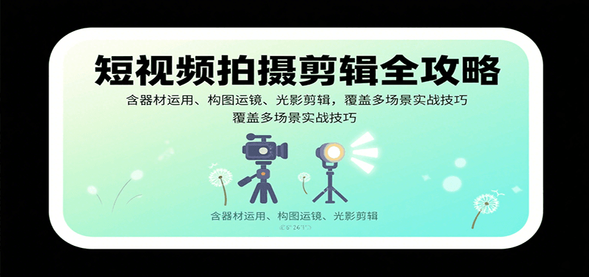 短视频拍摄剪辑全攻略：含器材运用、构图运镜、光影剪辑，覆盖多场景实战技巧凯哥轻创网-轻创网-创业网-网创项目资源站-副业项目-创业项目-搞钱项目凯哥轻创网