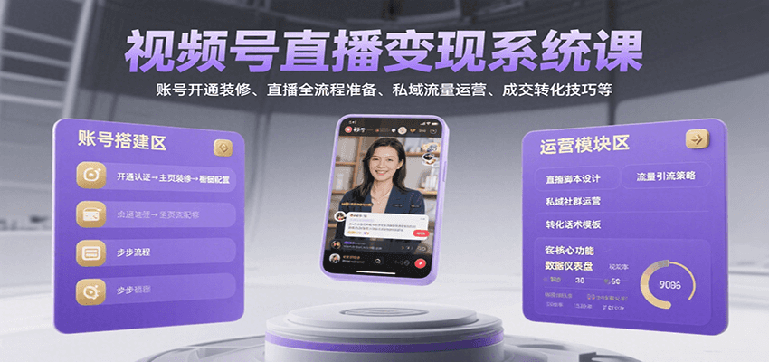 视频号直播变现系统课，账号开通装修、直播全流程准备、私域流量运营、成交转化技巧等凯哥轻创网-网创项目资源站-副业项目-创业项目-搞钱项目凯哥轻创网