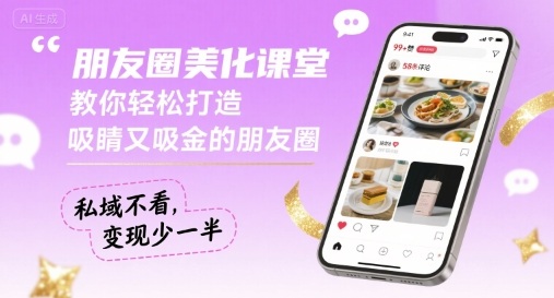 朋友圈美化课堂，教你轻松打造，吸睛又吸金的朋友圈，私域不看，变现少一半凯哥轻创网-轻创网-创业网-网创项目资源站-副业项目-创业项目-搞钱项目凯哥轻创网