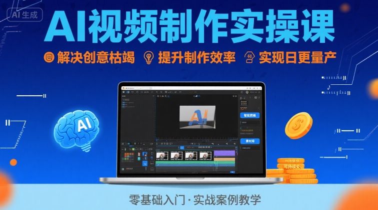 Ai视频制作实操课，解决创意枯竭、效率低下痛点，实现日更量产可持续变现凯哥轻创网-网创项目资源站-副业项目-创业项目-搞钱项目凯哥轻创网