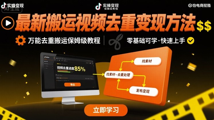 最新搬运视频去重变现方法，万能去重搬运保姆级教程凯哥轻创网-轻创网-创业网-网创项目资源站-副业项目-创业项目-搞钱项目凯哥轻创网