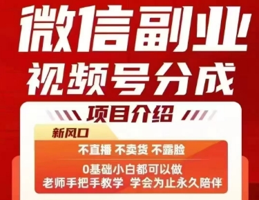 微信副业视频号分成，不直播 不卖货 不露脸，三五分钟即可完成一条作，每日收益几十、几张不等凯哥轻创网-网创项目资源站-副业项目-创业项目-搞钱项目凯哥轻创网