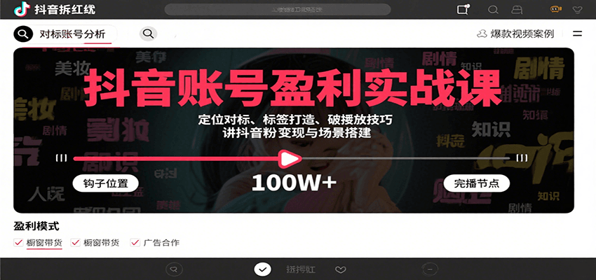抖音账号盈利实战课，定位对标、标签打造、破播放技巧，讲涨粉变现与场景搭建凯哥轻创网-轻创网-创业网-网创项目资源站-副业项目-创业项目-搞钱项目凯哥轻创网