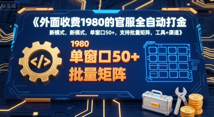 外面收费1980的官服全自动打金，新模式，单窗口50+，支持批量矩阵，工具+渠道【揭秘】凯哥轻创网-网创项目资源站-副业项目-创业项目-搞钱项目凯哥轻创网