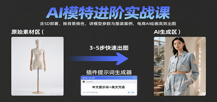 AI模特进阶实战课：含SD部署、换背景换色，讲模型参数与服装案例，电商AI绘画高效出图凯哥轻创网-轻创网-创业网-网创项目资源站-副业项目-创业项目-搞钱项目凯哥轻创网