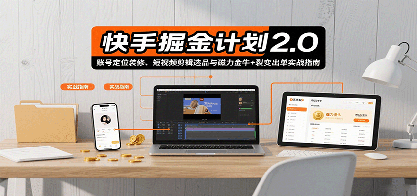 快手掘金计划2.0，账号定位装修、短视频剪辑选品与磁力金牛+裂变出单实战指南凯哥轻创网-轻创网-创业网-网创项目资源站-副业项目-创业项目-搞钱项目凯哥轻创网