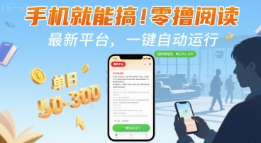 手机就能搞！零撸阅读挂G，最新平台，一键自动运行，随时随地挣，单日50-3张+【揭秘】凯哥轻创网-网创项目资源站-副业项目-创业项目-搞钱项目凯哥轻创网
