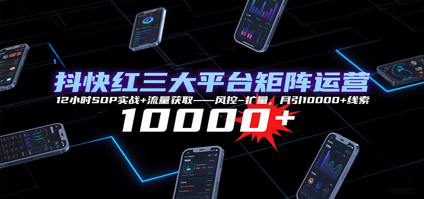 抖快红三大平台矩阵运营，12小时SOP实战+流量获取-风控-扩量，月引10000+线索凯哥轻创网-轻创网-创业网-网创项目资源站-副业项目-创业项目-搞钱项目凯哥轻创网