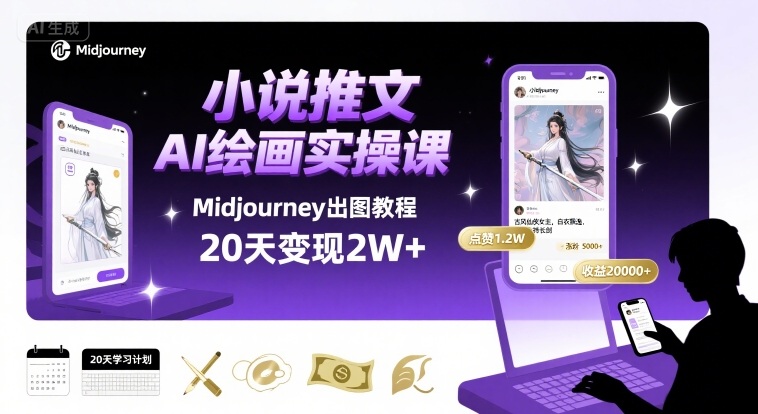 小说推文干货分享之AI绘画MJ出图实操课，用Midjourney做小说推文，20天挣2w凯哥轻创网-轻创网-创业网-网创项目资源站-副业项目-创业项目-搞钱项目凯哥轻创网