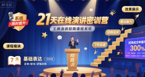 21天在线演讲密训营，王牌演讲招商课程系统凯哥轻创网-网创项目资源站-副业项目-创业项目-搞钱项目凯哥轻创网
