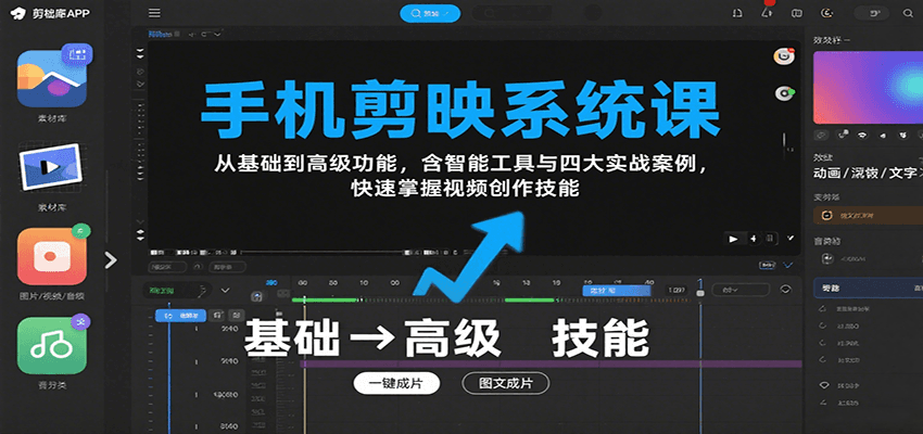 手机剪映系统课，从基础到高级功能，含智能工具与四大实战案例，快速掌握视频创作技能凯哥轻创网-轻创网-创业网-网创项目资源站-副业项目-创业项目-搞钱项目凯哥轻创网