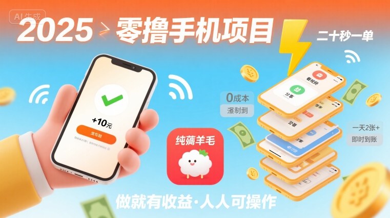 2025年零撸手机项目，二十秒一单，纯薅羊毛 一天2张+做就有凯哥轻创网-轻创网-创业网-网创项目资源站-副业项目-创业项目-搞钱项目凯哥轻创网