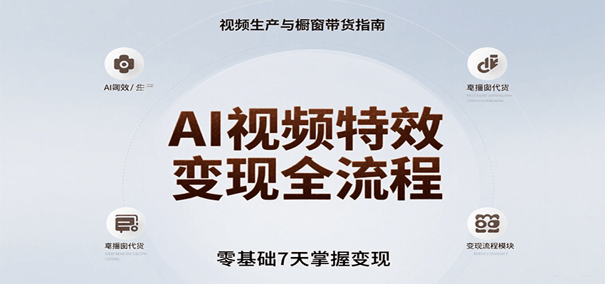 AI视频特效变现全流程，零基础7天掌握视频生产到橱窗带货变现凯哥轻创网-网创项目资源站-副业项目-创业项目-搞钱项目凯哥轻创网