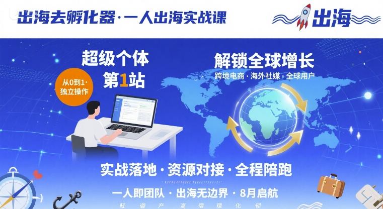 出海去孵化器，一人出海实战课，​超级个体第1站，解锁全球增长凯哥轻创网-轻创网-创业网-网创项目资源站-副业项目-创业项目-搞钱项目凯哥轻创网