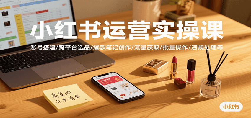 小红书运营实操课，账号搭建/跨平台选品/爆款笔记创作/流量获取/批量操作/违规处理等凯哥轻创网-网创项目资源站-副业项目-创业项目-搞钱项目凯哥轻创网