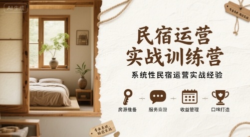 民宿运营实战训练营，系统性民宿运营实战经验凯哥轻创网-轻创网-创业网-网创项目资源站-副业项目-创业项目-搞钱项目凯哥轻创网