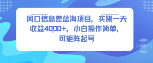 风口信息差蓝海项目，实测一天收益4k+，小白操作简单，可矩阵起号凯哥轻创网-网创项目资源站-副业项目-创业项目-搞钱项目凯哥轻创网