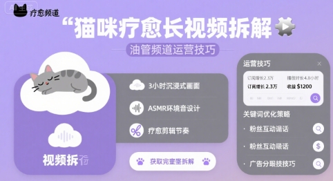 猫咪疗愈长视频拆解 &油管频道运营技巧凯哥轻创网-网创项目资源站-副业项目-创业项目-搞钱项目凯哥轻创网