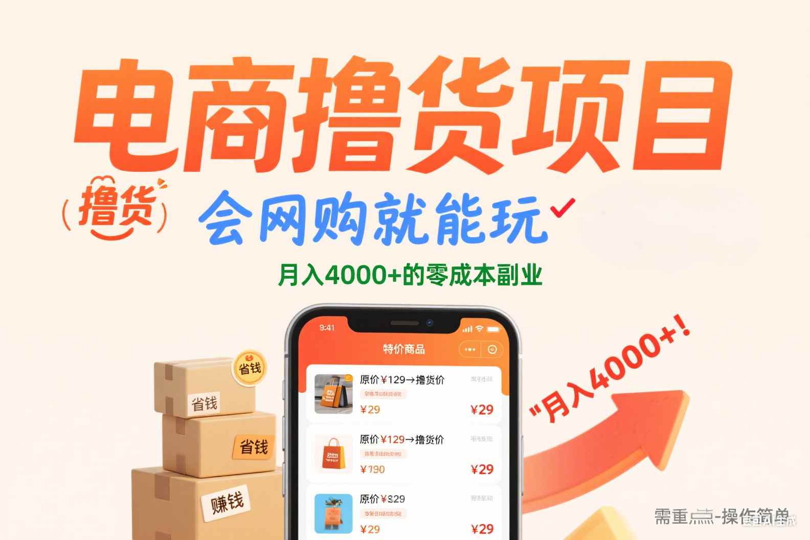 电商撸货项目，会网购就能玩，月入4000+的零成本副业凯哥轻创网-轻创网-创业网-网创项目资源站-副业项目-创业项目-搞钱项目凯哥轻创网