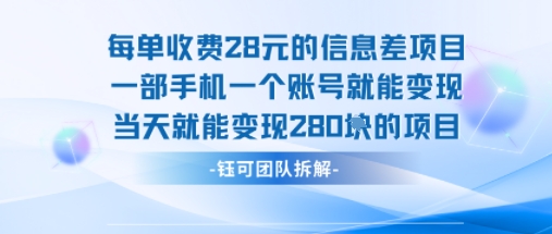 每单收费28米的项目单日能变现280左右 一部手机一个账号就能变现凯哥轻创网-轻创网-创业网-网创项目资源站-副业项目-创业项目-搞钱项目凯哥轻创网