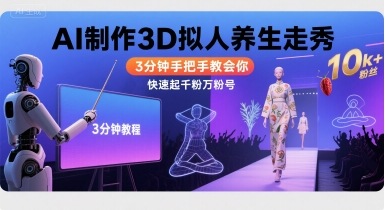 Ai制作3D拟人养生走秀，3分钟手把手教会你，快速起千粉万粉号凯哥轻创网-轻创网-创业网-网创项目资源站-副业项目-创业项目-搞钱项目凯哥轻创网
