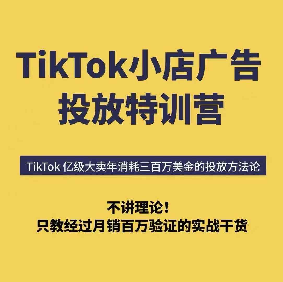 TikTok小店广告投放特训营，6天破局计划专治各种“投不动”，教你经过月销百万验证的实战干货凯哥轻创网-轻创网-创业网-网创项目资源站-副业项目-创业项目-搞钱项目凯哥轻创网