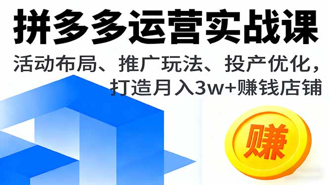 （16135期）拼多多运营实战课，活动布局、推广玩法、投产优化，打造月入3w+赚钱店铺凯哥轻创网-轻创网-创业网-网创项目资源站-副业项目-创业项目-搞钱项目凯哥轻创网