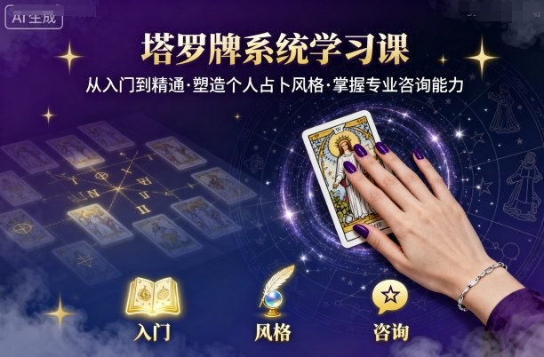 塔罗牌系统学习课，助你从入门到精通，塑造个人占卜风格，掌握专业咨询能力凯哥轻创网-轻创网-创业网-网创项目资源站-副业项目-创业项目-搞钱项目凯哥轻创网