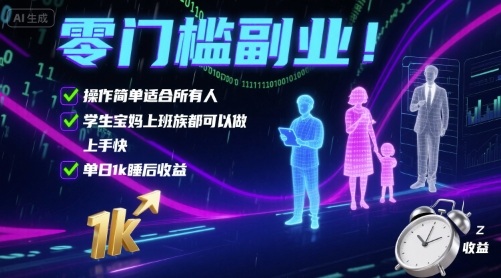 零门槛副业！操作简单适合所有人，学生宝妈上班族都可以做，上手快，单日1k睡后收益【揭秘】凯哥轻创网-轻创网-创业网-网创项目资源站-副业项目-创业项目-搞钱项目凯哥轻创网