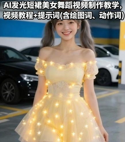 AI发光短裙美女舞蹈视频制作教学，视频教程+提示词(含绘图词、动作词)凯哥轻创网-轻创网-创业网-网创项目资源站-副业项目-创业项目-搞钱项目凯哥轻创网