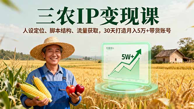 （16044期）三农IP变现课，人设定位、脚本结构、流量获取，30天打造月入5万+带货账号凯哥轻创网-轻创网-创业网-网创项目资源站-副业项目-创业项目-搞钱项目凯哥轻创网