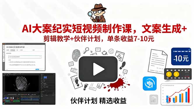 （15992期）AI大案纪实短视频制作课，文案生成+剪辑教学+伙伴计划，单条收益7-10元凯哥轻创网-轻创网-创业网-网创项目资源站-副业项目-创业项目-搞钱项目凯哥轻创网