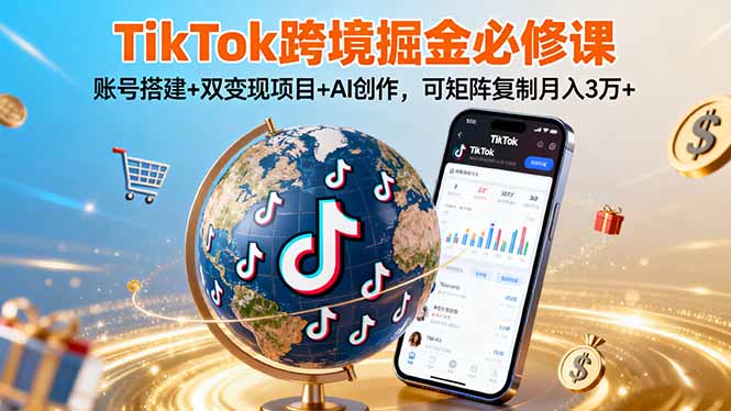 （16003期）TikTo跨境掘金必修课，账号搭建+双变现项目+AI创作，可矩阵复制月入3万+凯哥轻创网-轻创网-创业网-网创项目资源站-副业项目-创业项目-搞钱项目凯哥轻创网