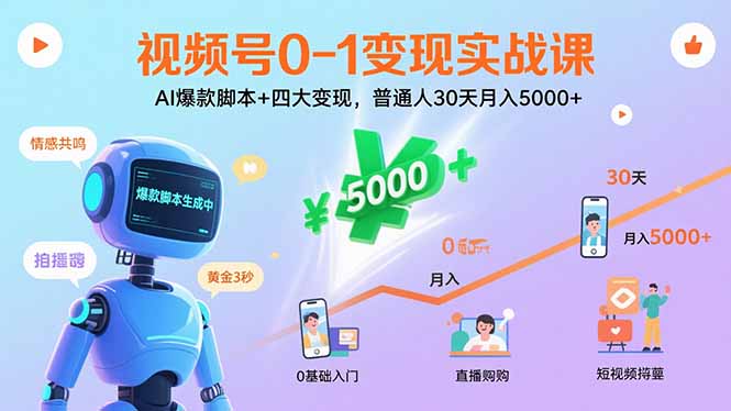 （15917期）视频号0-1变现实战课：AI爆款脚本+四大变现，普通人30天月入5000+凯哥轻创网-轻创网-创业网-网创项目资源站-副业项目-创业项目-搞钱项目凯哥轻创网