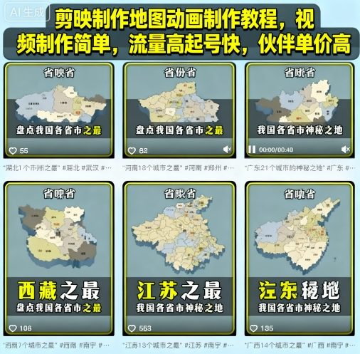 剪映制作地图动画制作教程，视频制作简单，流量高起号快，伙伴单价高凯哥轻创网-轻创网-创业网-网创项目资源站-副业项目-创业项目-搞钱项目凯哥轻创网