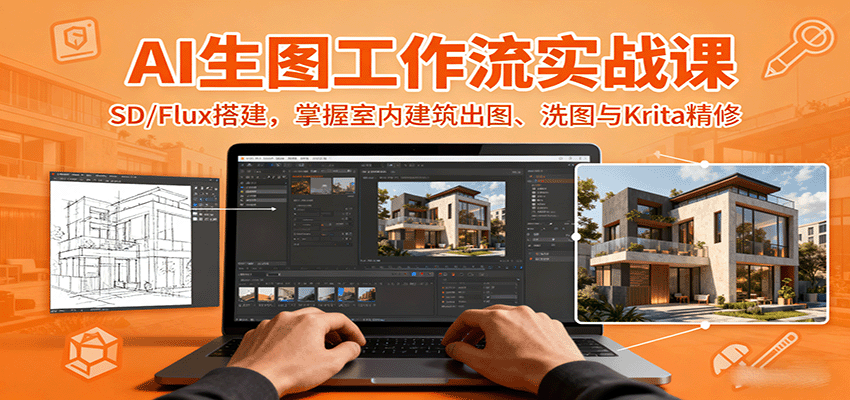 AI生图工作流实战课：SD/Flux搭建，掌握室内建筑出图、洗图与Krita精修凯哥轻创网-轻创网-创业网-网创项目资源站-副业项目-创业项目-搞钱项目凯哥轻创网