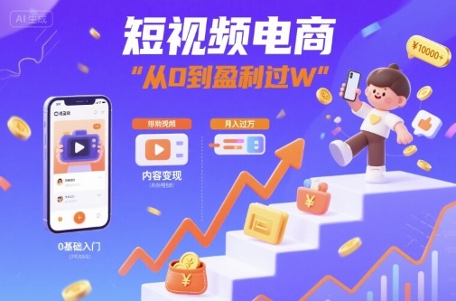 短视频电商：短视频变现从0到盈利过W凯哥轻创网-轻创网-创业网-网创项目资源站-副业项目-创业项目-搞钱项目凯哥轻创网