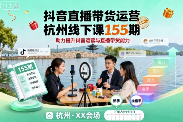 抖音直播带货运营杭州线下课155期，助力提升抖音运营与直播带货能力凯哥轻创网-轻创网-创业网-网创项目资源站-副业项目-创业项目-搞钱项目凯哥轻创网