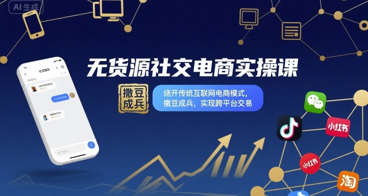 无货源社交电商实操课，绕开传统互联网电商模式，撒豆成兵，实现跨平台交易凯哥轻创网-轻创网-创业网-网创项目资源站-副业项目-创业项目-搞钱项目凯哥轻创网