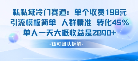 私域冷门赛道单个收费198米引流模板简单人群精准 45%的转化率单人一天大概收益多张凯哥轻创网-轻创网-创业网-网创项目资源站-副业项目-创业项目-搞钱项目凯哥轻创网