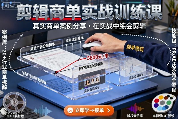 剪辑商单实战训练课，真实商单案例分享，在实战中练会剪辑凯哥轻创网-轻创网-创业网-网创项目资源站-副业项目-创业项目-搞钱项目凯哥轻创网