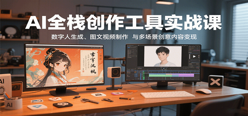 AI全栈创作工具实战课：数字人生成、图文视频制作与多场景创意内容变现凯哥轻创网-轻创网-创业网-网创项目资源站-副业项目-创业项目-搞钱项目凯哥轻创网