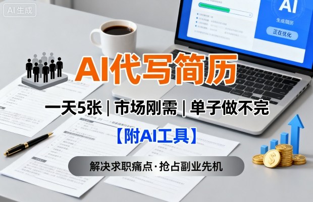 AI代写简历，一天5张，今年找工作难，市场刚需，单子做不完【附AI工具】凯哥轻创网-轻创网-创业网-网创项目资源站-副业项目-创业项目-搞钱项目凯哥轻创网