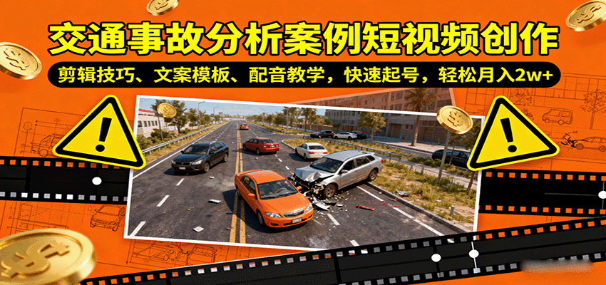 交通事故分析案例短视频创作，剪辑技巧、文案模板、配音教学，快速起号，轻松月入2w+凯哥轻创网-轻创网-创业网-网创项目资源站-副业项目-创业项目-搞钱项目凯哥轻创网