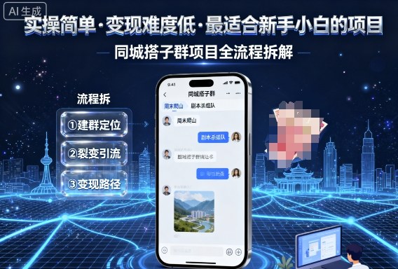 实操简单，变现难度低，最适合新手小白做的项目，每天轻松收入3张，同城搭子群项目全流程拆解凯哥轻创网-轻创网-创业网-网创项目资源站-副业项目-创业项目-搞钱项目凯哥轻创网
