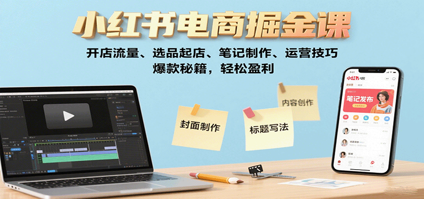 小红书电商掘金课：开店流量、选品起店、笔记制作、运营技巧，爆款秘籍，轻松盈利凯哥轻创网-轻创网-创业网-网创项目资源站-副业项目-创业项目-搞钱项目凯哥轻创网