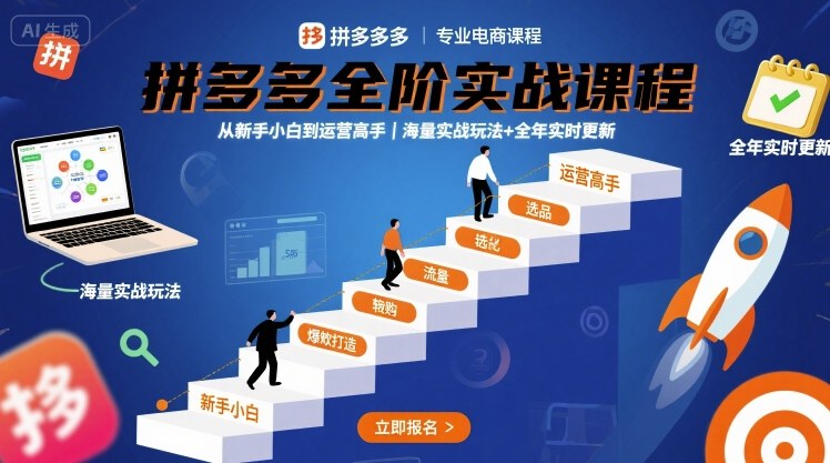 拼多多全阶实战课程，从新手小白到运营高手，海量实战玩法+全年实时更新【2025年9月更新】凯哥轻创网-轻创网-创业网-网创项目资源站-副业项目-创业项目-搞钱项目凯哥轻创网