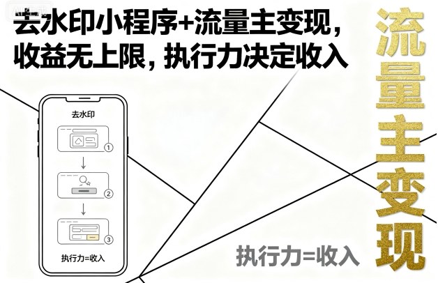 去水印小程序+流量主变现，收益无上限，执行力决定收入凯哥轻创网-轻创网-创业网-网创项目资源站-副业项目-创业项目-搞钱项目凯哥轻创网